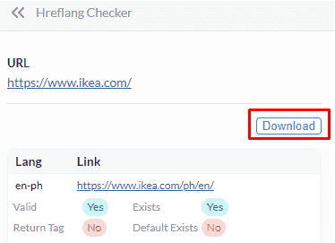 Download hreflang tags from SEO Minion 