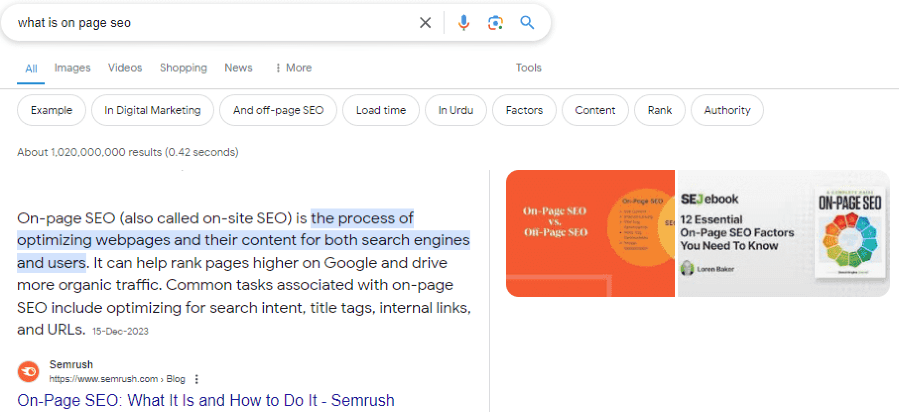 Featured snippet on Google SERP