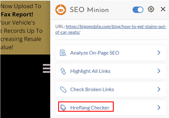 Hreflang checker in SEO Minion 