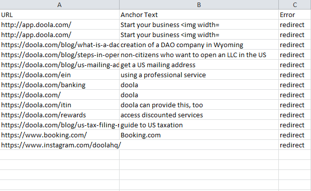 Redirect links spreadsheet 