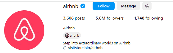 Airbnb’s Instagram page