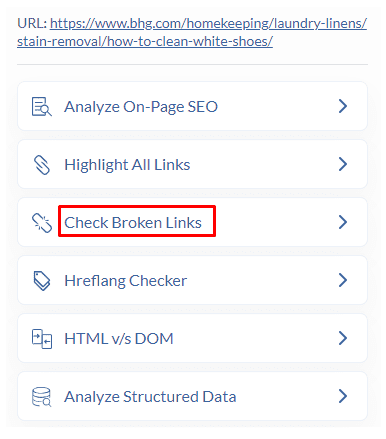 Broken links with SEO Minion 