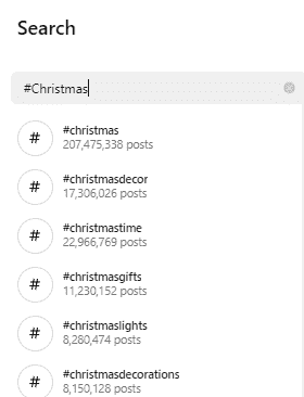 Christmas-related hashtags on Instagram 