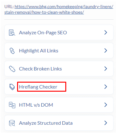 Hreflang checker in SEO Minion 