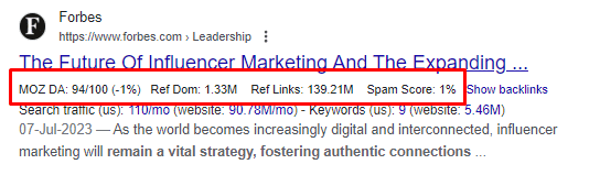 Keywords Everywhere link metrics