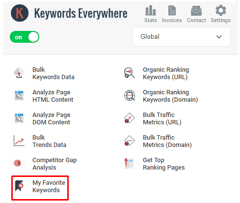 Keywords Everywhere menu 