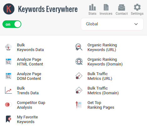 Keywords Everywhere menu