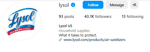 Lysol’s Instagram page