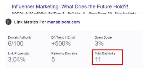 MENABloom total backlinks 