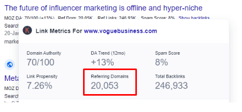 Vogue Business referring domains 