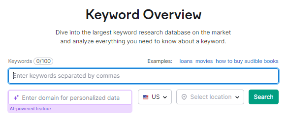 Semrush keyword research tool