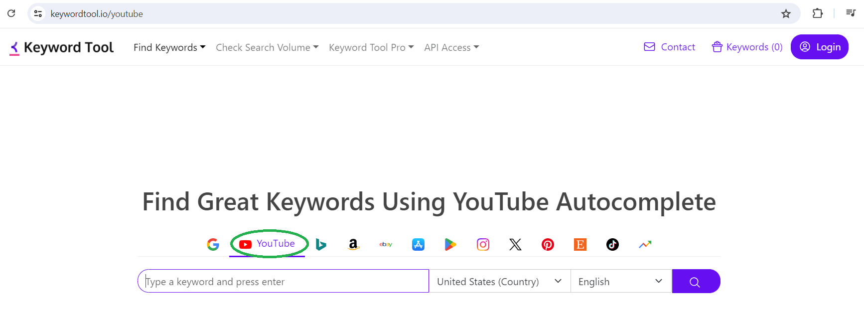 Keywordtool.io for Youtube Keyword Research