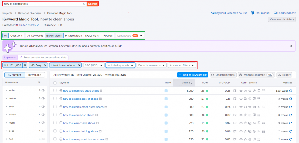 semrush keyword explorer