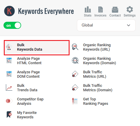 Keywords Everywhere menu