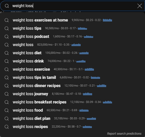 YouTube keywords for weight loss