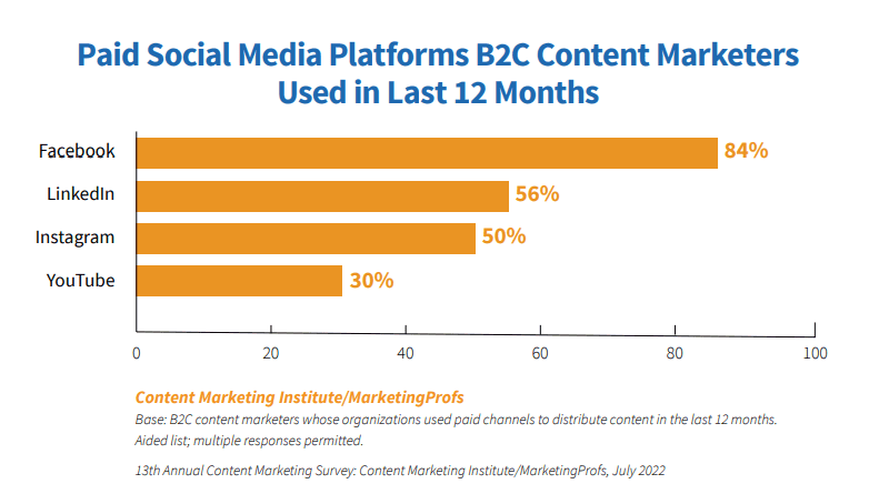 Paid social media platforms B2C content marketers used since last year