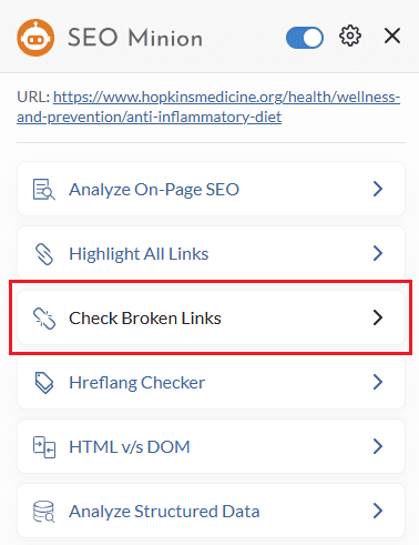 Check broken links with SEO Minion