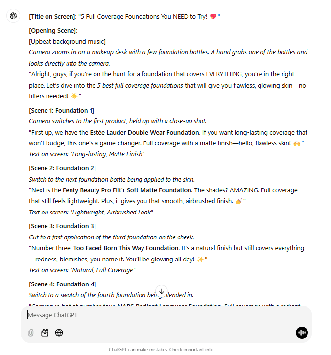 TikTok script by ChatGPT