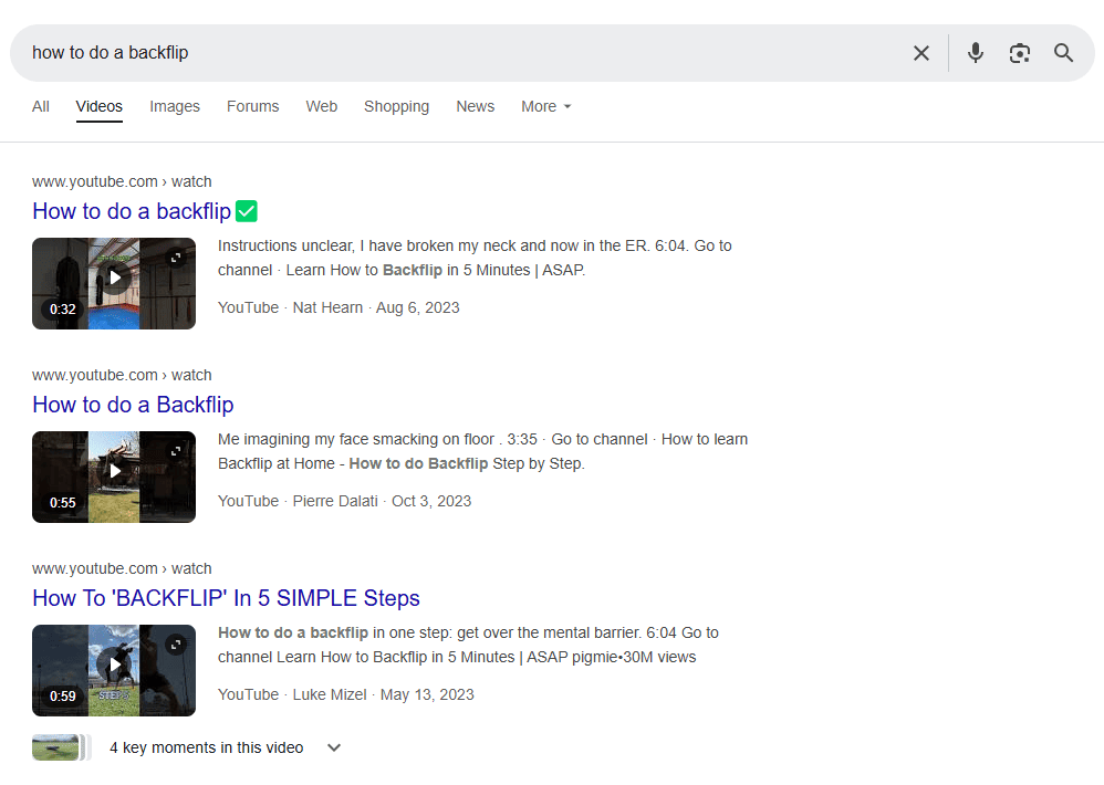 Videos in Google search results