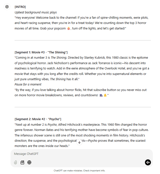 YouTube script by ChatGPT