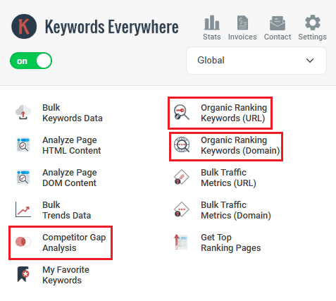 Keywords Everywhere menu