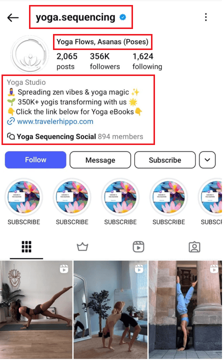 Top ranking account for keyword yoga