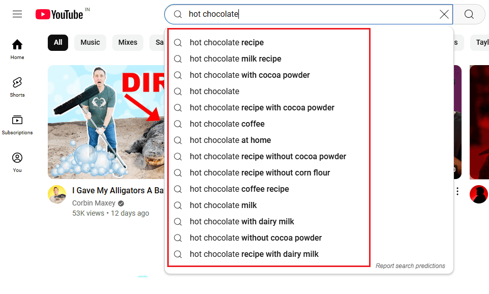 YouTube keyword suggestion