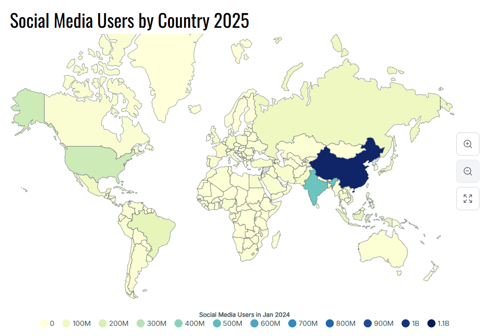 Social media users by country 2025