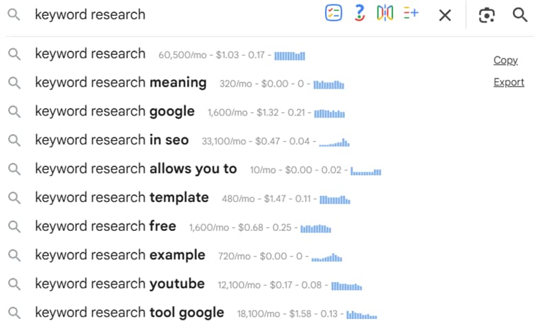 autosuggest keywords