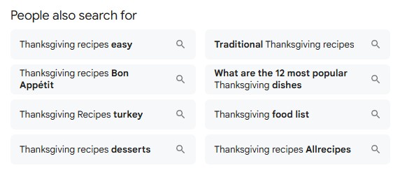 Looking for keywords in the People Also Search For section