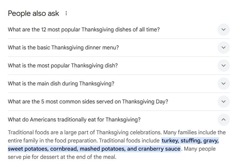 Looking for keywords in the People Also Ask section