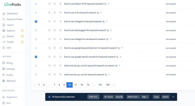 Low Fruits for long-tail keyword research