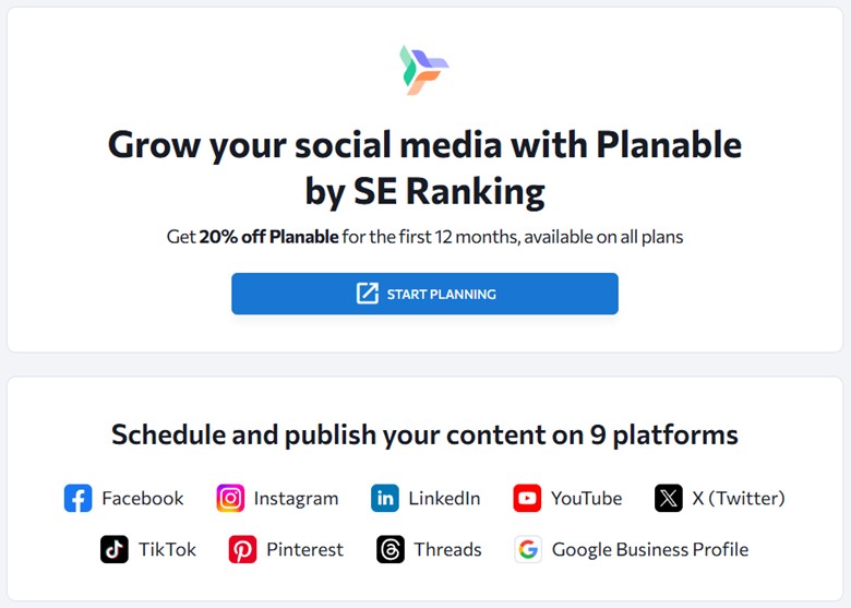 SE Ranking Social Media Tool