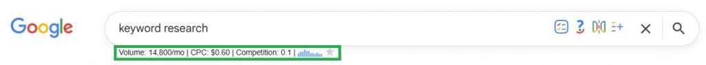 Keywords Everywhere search volume overlay on Google