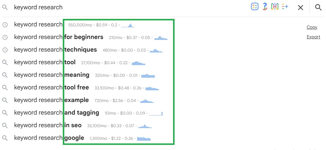 Keywords Everywhere Autocomplete Tool