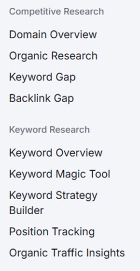 Semrush Keyword and Competitor Research