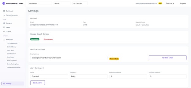 Website Ranking Checker Settings