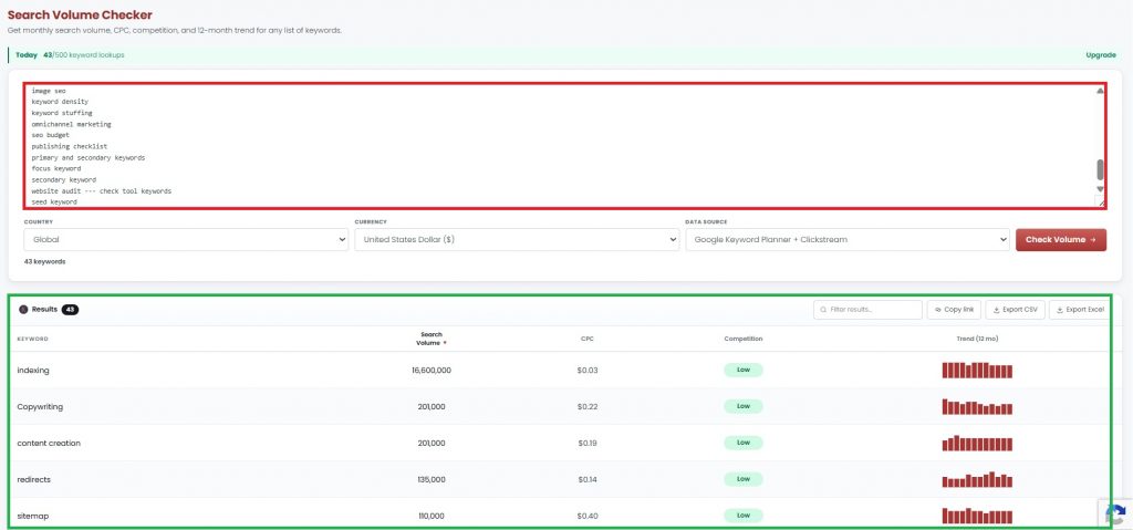 Free Keyword Search Volume Checker