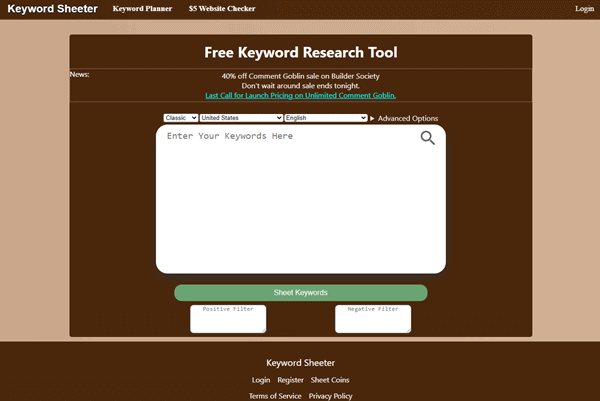 Keyword Sheeter Website