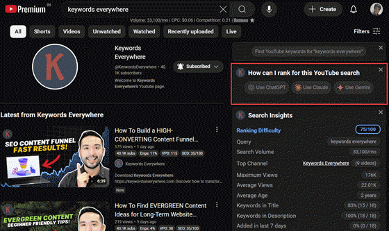 Screenshot of the youtube seo report how to rank